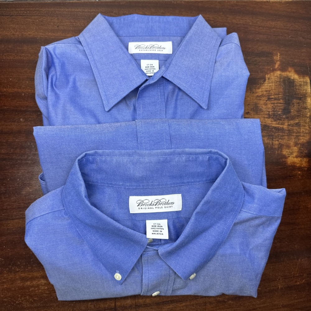 Brooks Brothers Lot of 2 Royal Blue Dress Shirts 17-34 2XL Non-Iron Office Work
